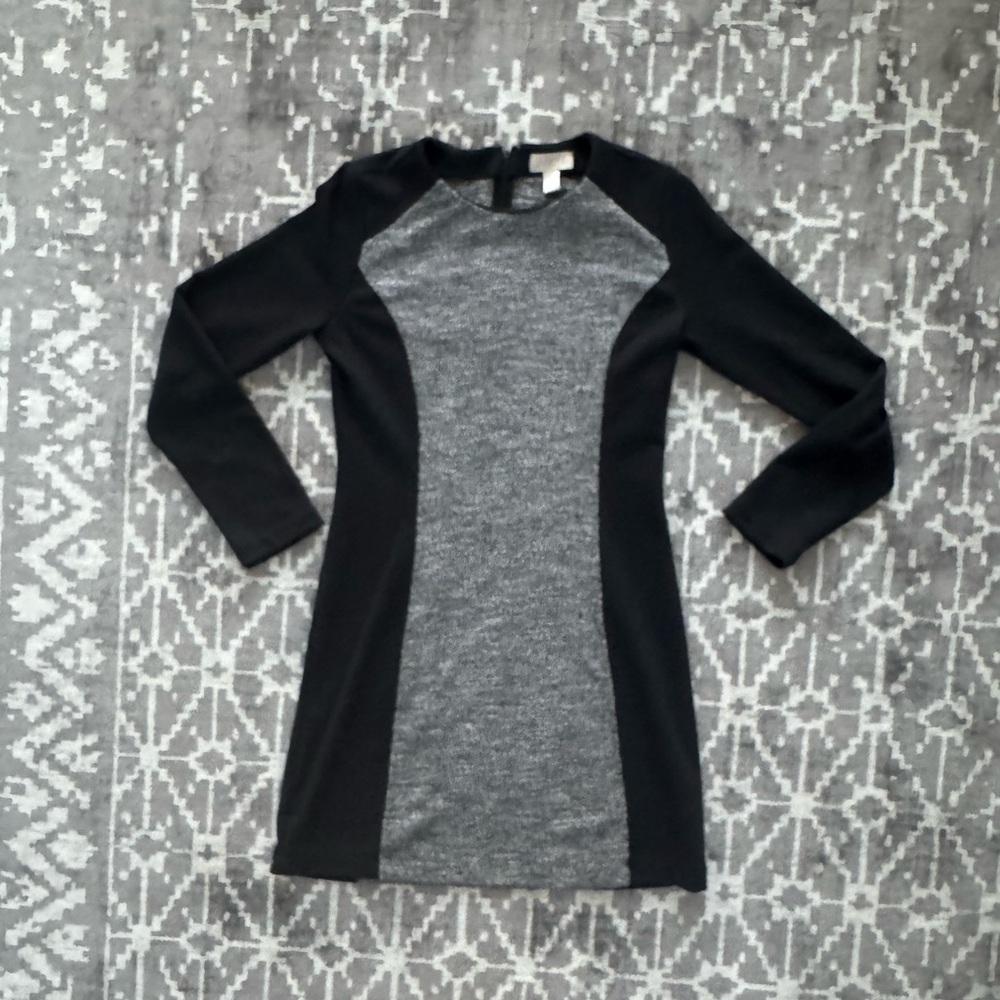 LOFT Outlet Black Gray Colorblock Sheath Dress Long Sleeve Size Small